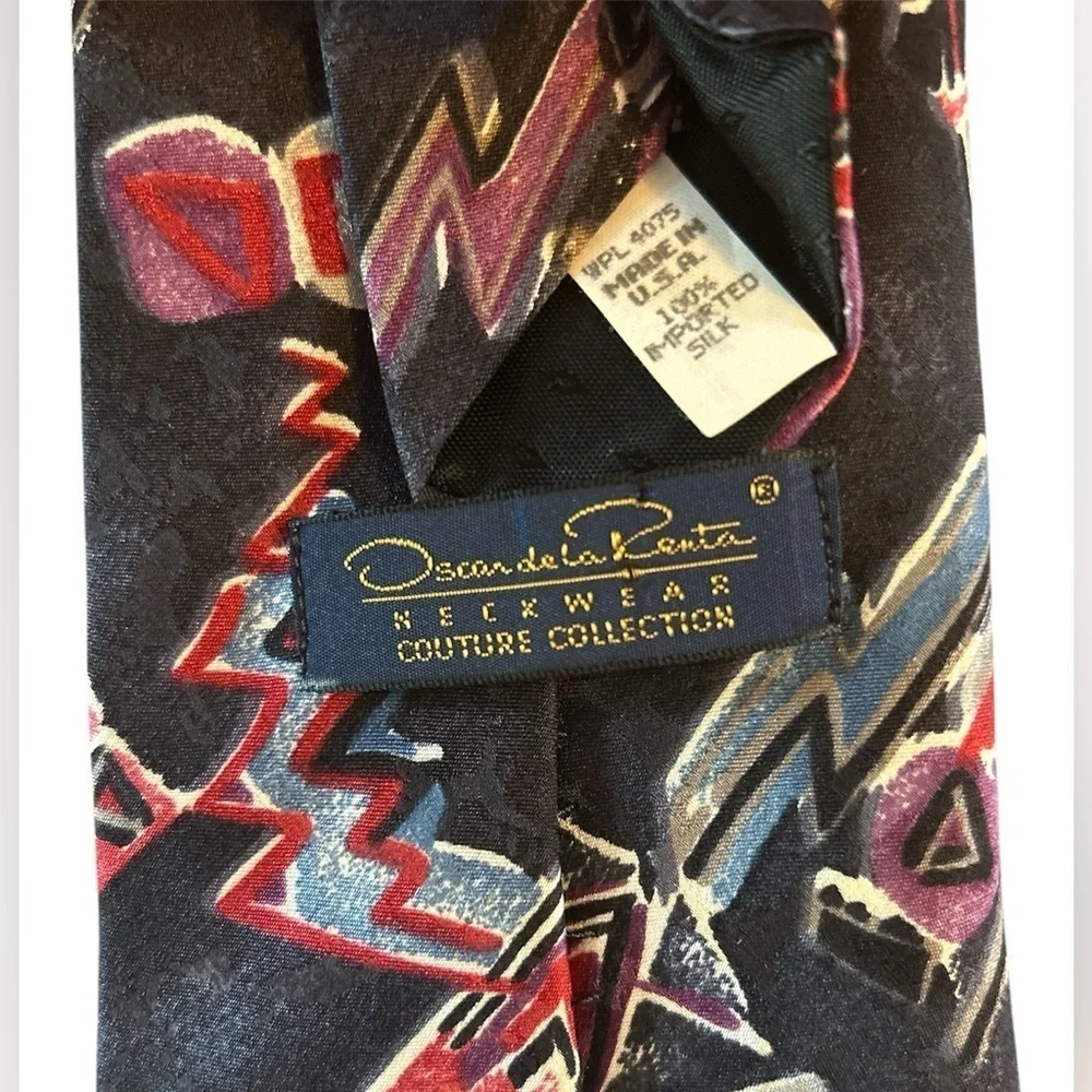 Oscar de la Renta Abstract Silk Tie in Red, Purple, and Blue